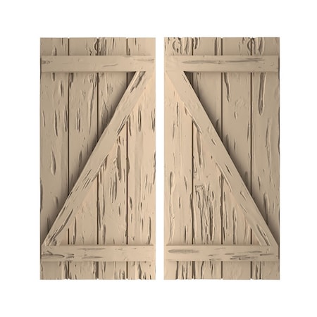 Rustic Four Board Joined Board-n-Batten Pecky Cypress Faux Wood Shutters W/Z-Board, 22W X 80H